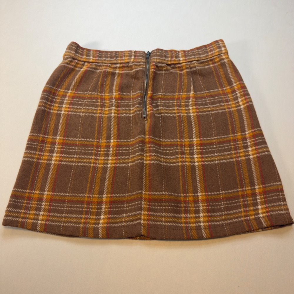 Tinseltown Brown Plaid Mini Skirt EUC Slit Womens M Preppy Retro 90s VTG Style - Picture 3 of 9